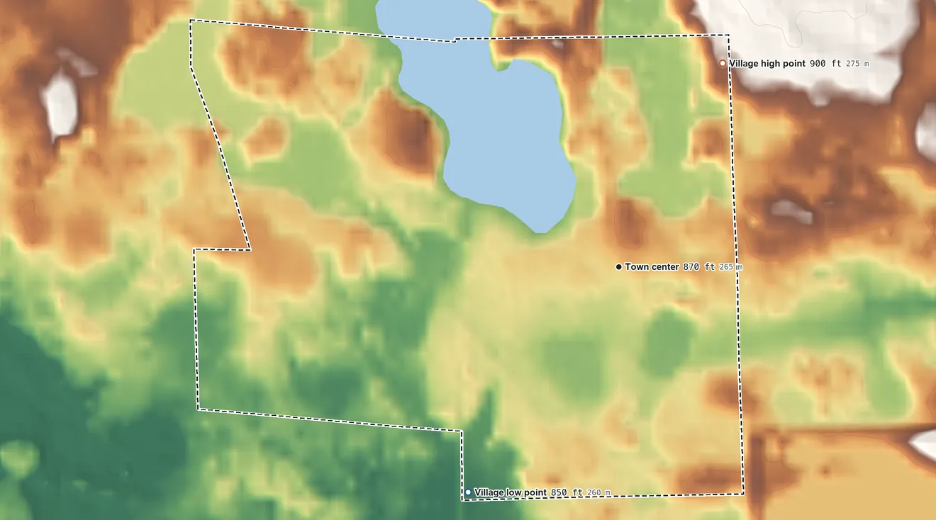 Topographic elevation map of Otter Lake, Michigan, shaded from 850 ft on the southwest side to 900 ft on the northeast side