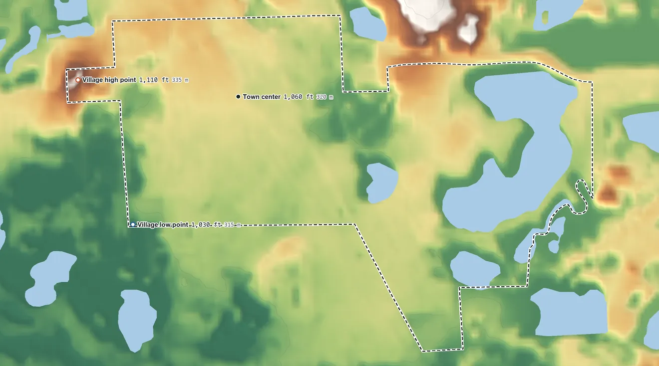 Topographic elevation map of Oxford, Michigan, shaded from 1,030 ft on the southwest side to 1,110 ft on the west side
