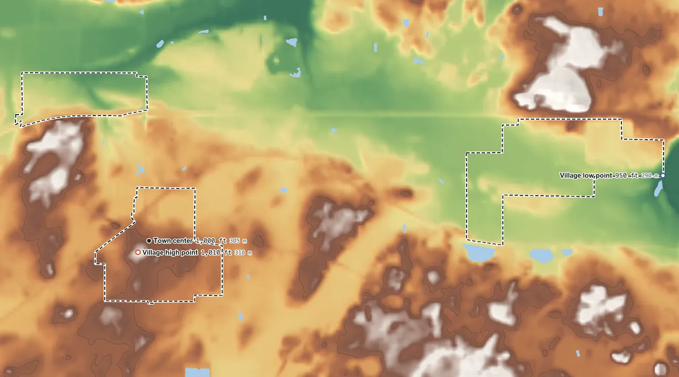 Topographic elevation map of Parma, Michigan, shaded from 950 ft on the east side to 1,010 ft near the middle