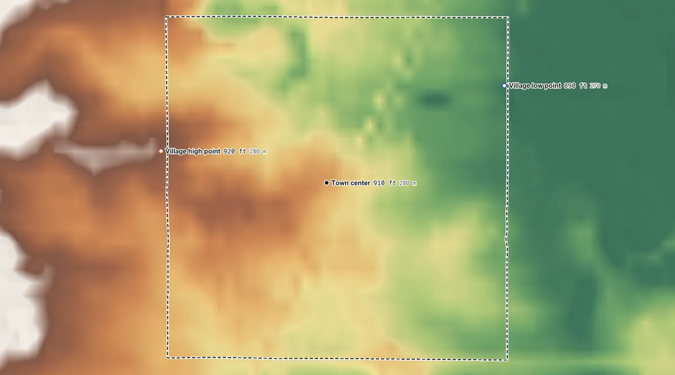 Topographic elevation map of Pierson, Michigan, shaded from 890 ft on the northeast side to 920 ft on the west side
