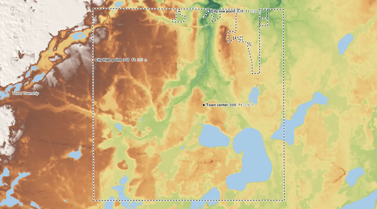 Topographic elevation map of Portage, Michigan, shaded from 820 ft on the north side to 940 ft on the west side