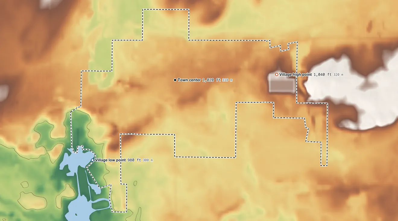 Topographic elevation map of Quincy, Michigan, shaded from 980 ft on the southwest side to 1,040 ft on the east side
