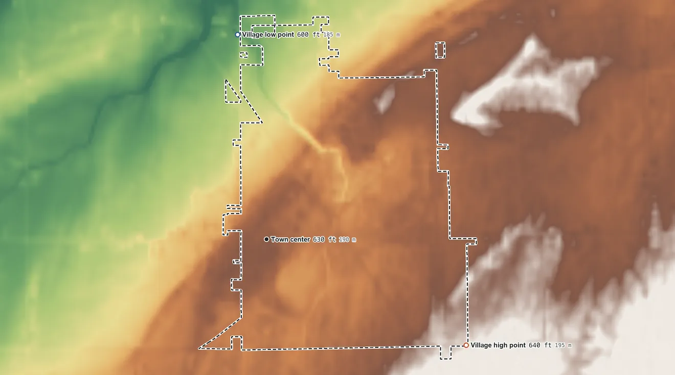 Topographic elevation map of Reese, Michigan, shaded from 600 ft on the north side to 640 ft on the southeast side