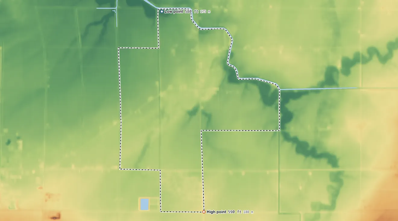 Topographic elevation map of Robin Glen-Indiantown, Michigan, shaded from 580 ft on the north side to 590 ft on the south side