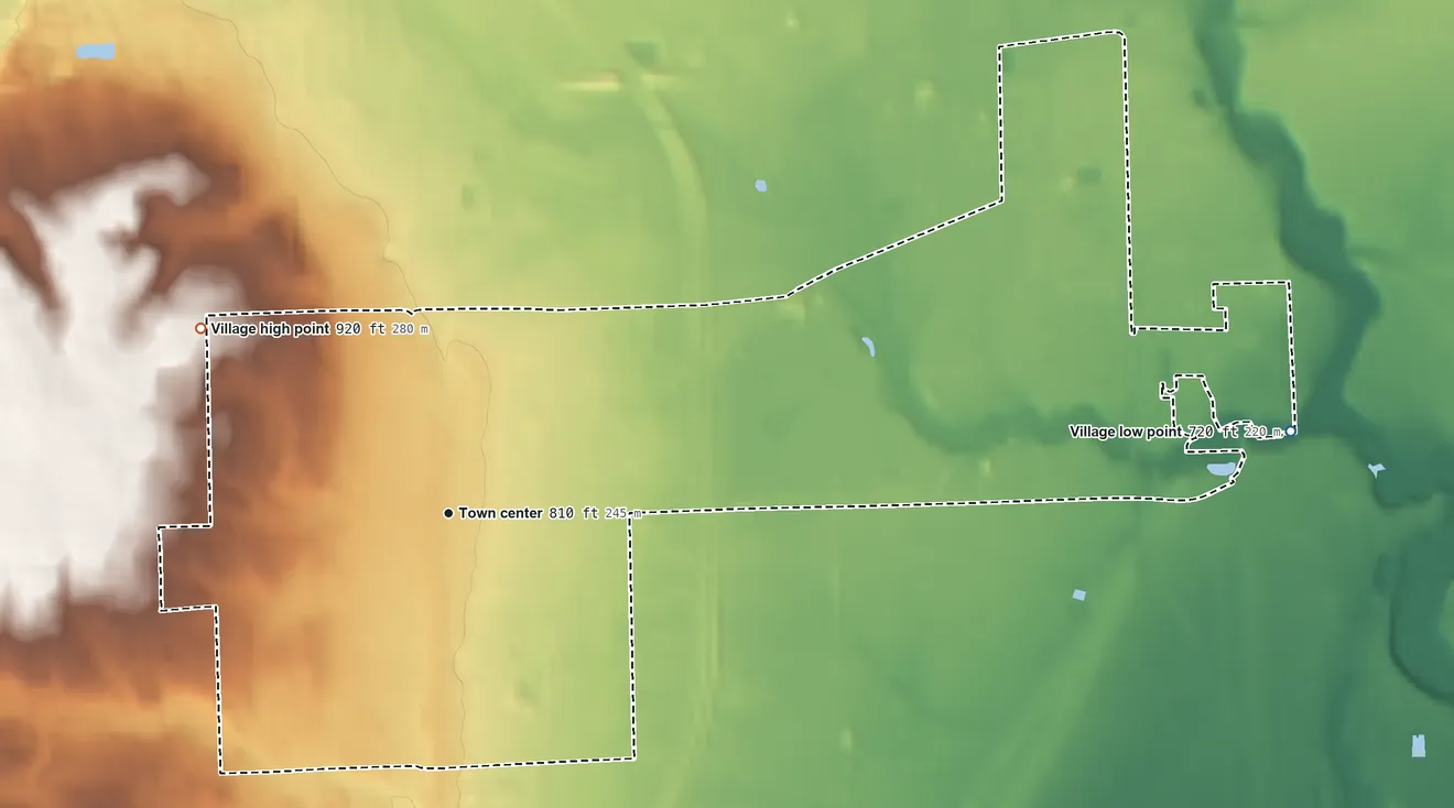 Topographic elevation map of Romeo, Michigan, shaded from 720 ft on the east side to 920 ft on the northwest side