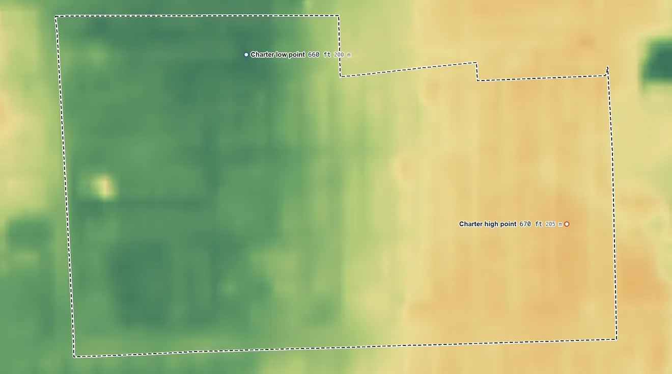 Topographic elevation map of Royal Oak Township, Michigan, shaded from 660 ft on the northwest side to 670 ft on the east side