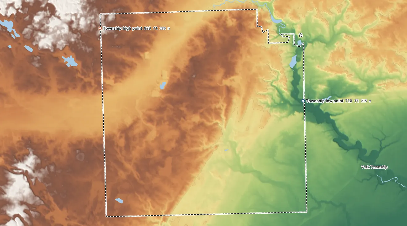 Topographic elevation map of Saline Township, Michigan, shaded from 710 ft on the east side to 920 ft on the northwest side