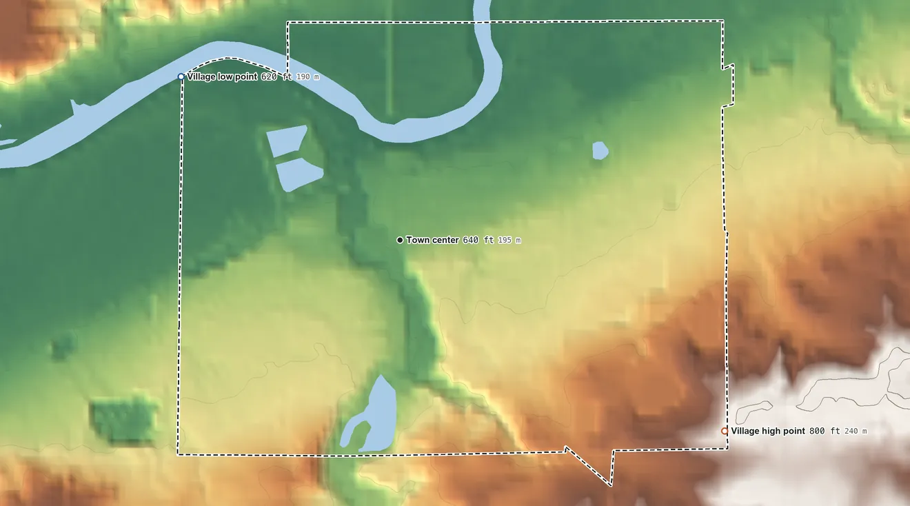 Topographic elevation map of Saranac, Michigan, shaded from 620 ft on the northwest side to 800 ft on the southeast side