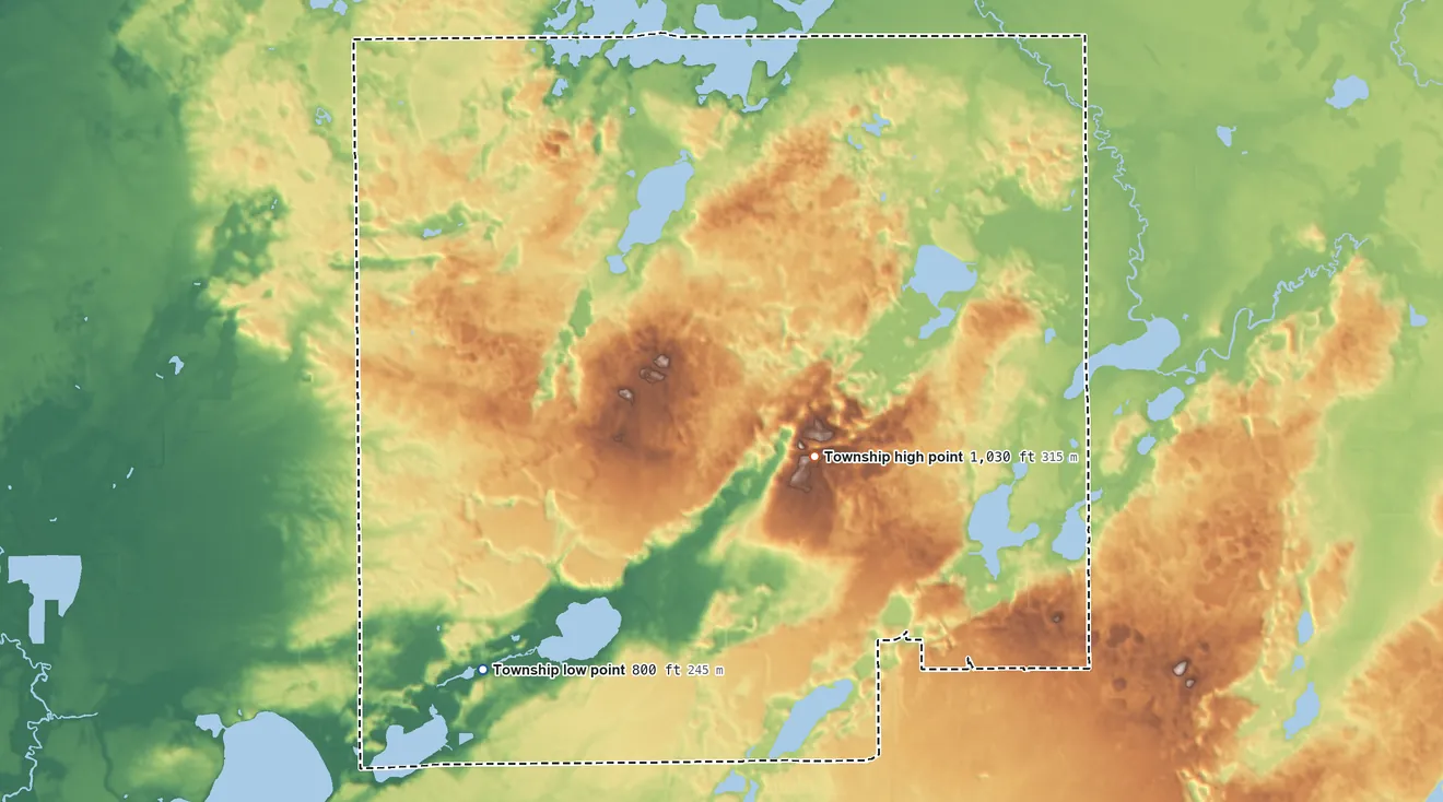 Topographic elevation map of Sherman Township, Michigan, shaded from 800 ft on the southwest side to 1,030 ft near the middle