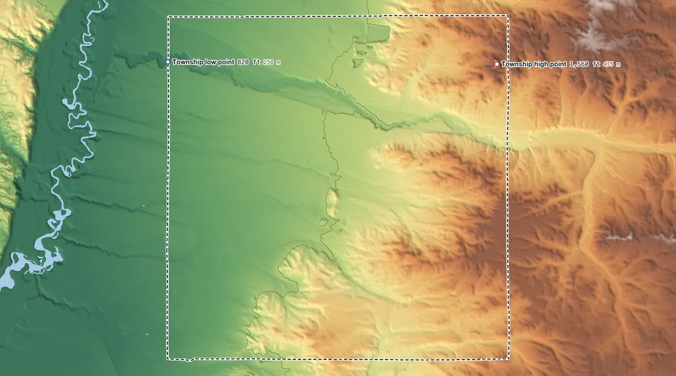 Topographic elevation map of Slagle Township, Michigan, shaded from 820 ft on the northwest side to 1,560 ft on the northeast side