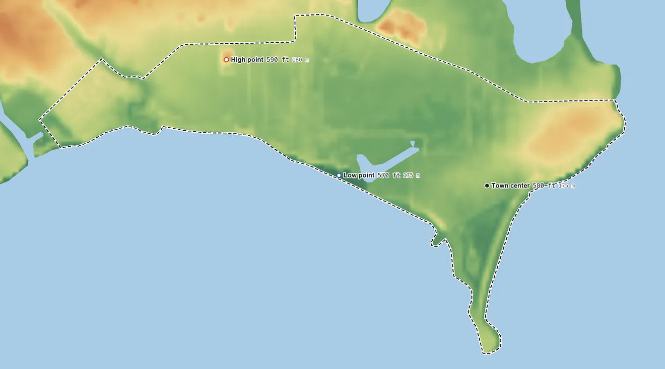 Topographic elevation map of Stony Point, Michigan, shaded from 570 ft on the west side to 590 ft on the northwest side