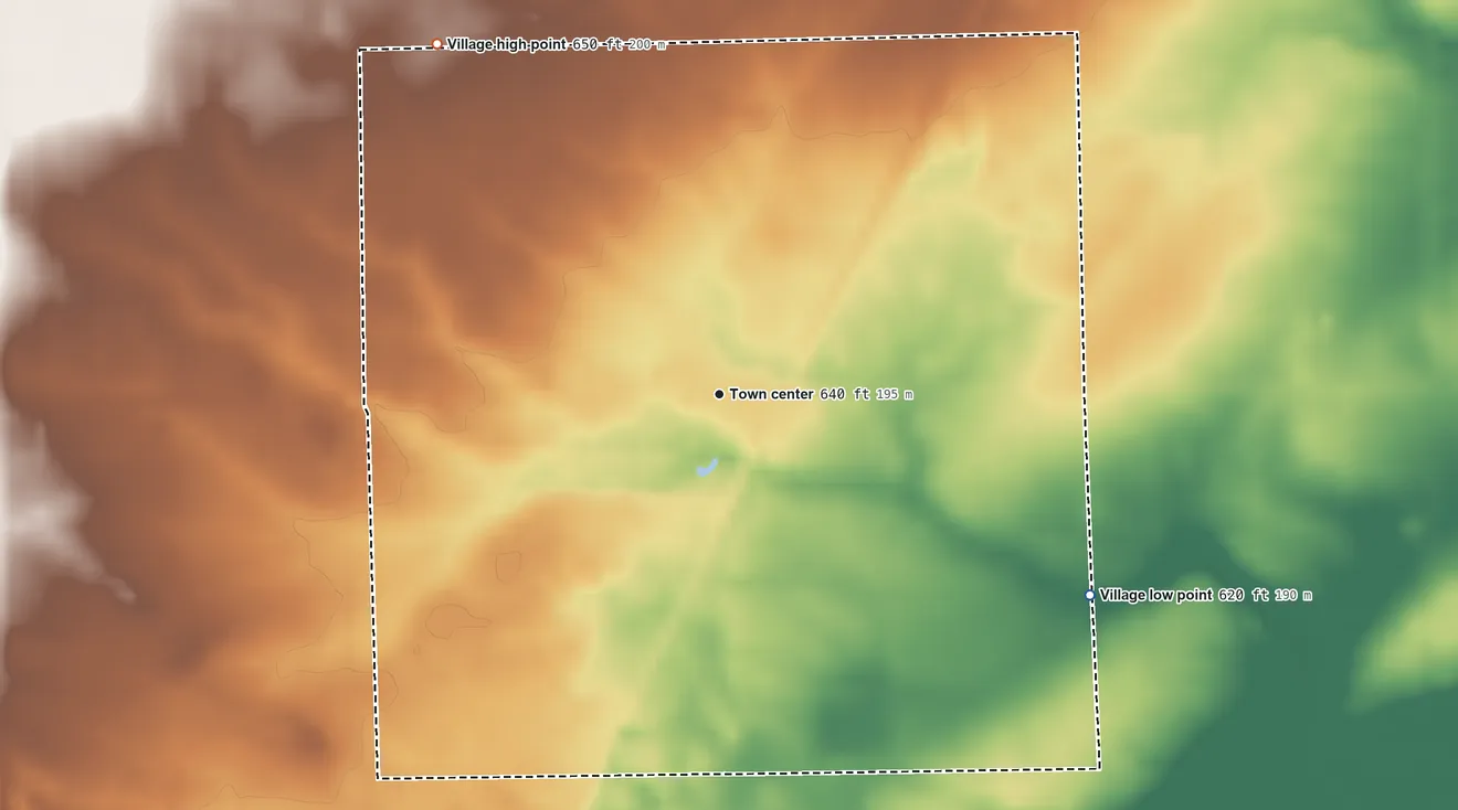 Topographic elevation map of Turner, Michigan, shaded from 620 ft on the southeast side to 650 ft on the northwest side
