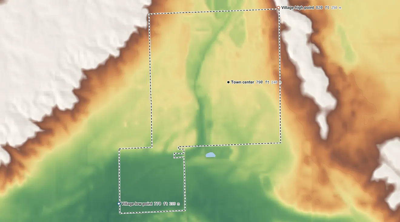Topographic elevation map of Ubly, Michigan, shaded from 770 ft on the southwest side to 820 ft on the northeast side
