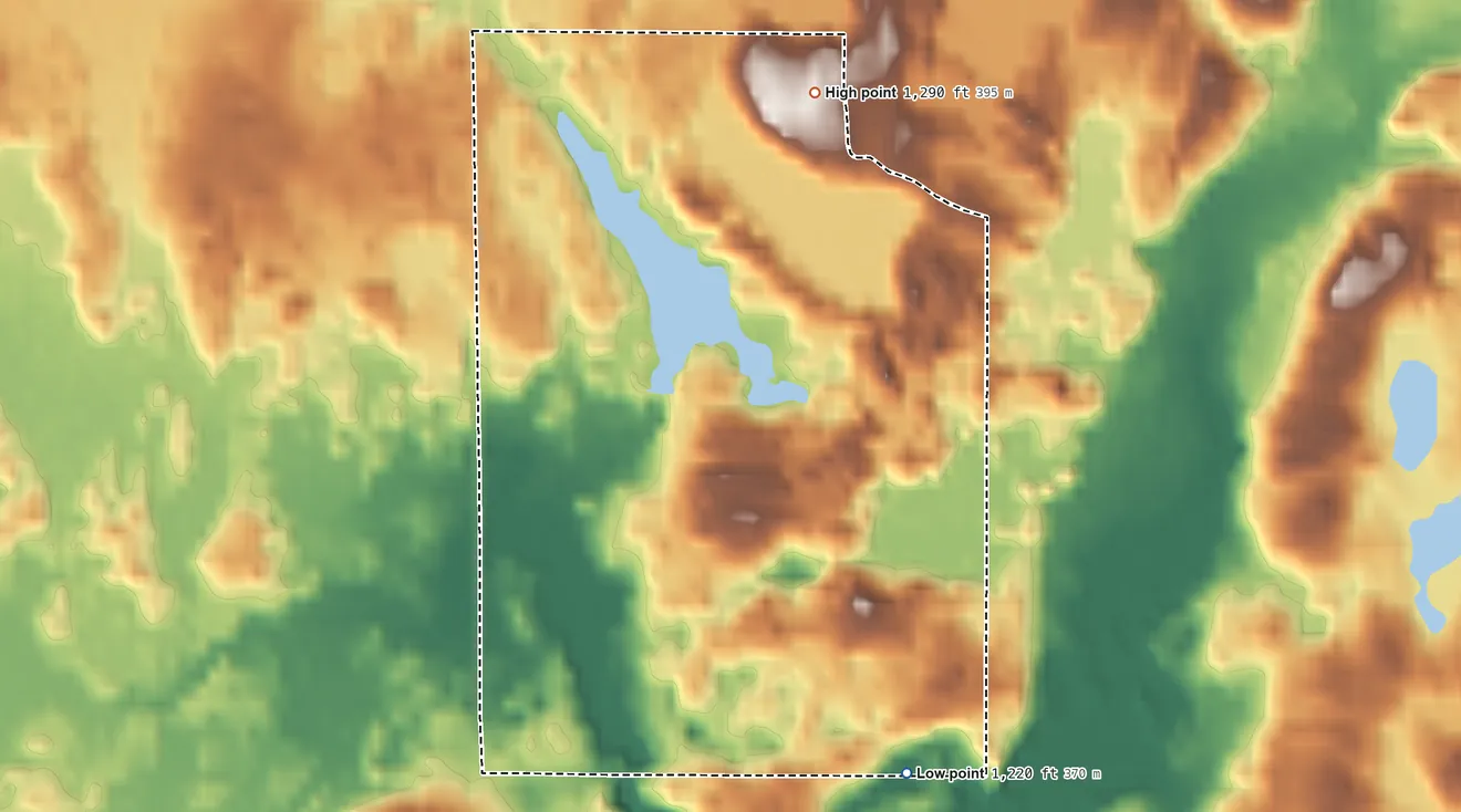 Topographic elevation map of Wedgewood, Michigan, shaded from 1,220 ft on the southeast side to 1,290 ft on the north side