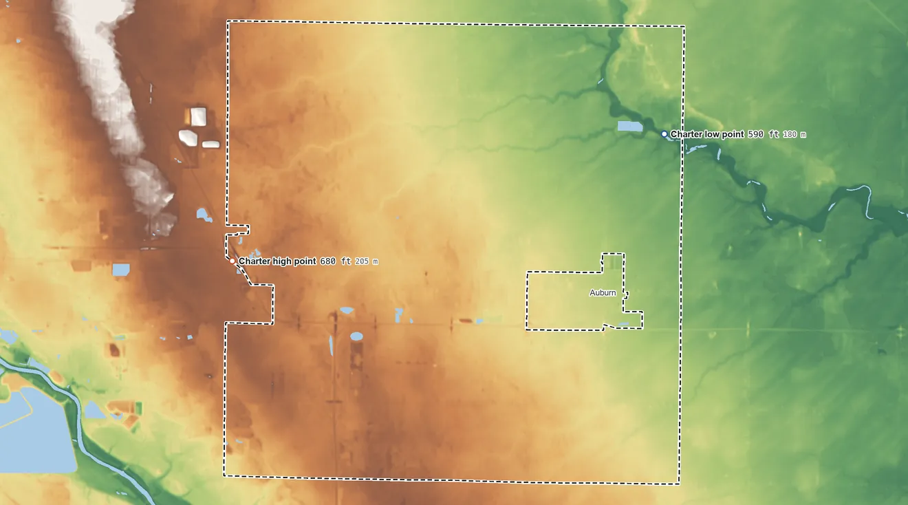 Topographic elevation map of Williams Township, Michigan, shaded from 590 ft on the northeast side to 680 ft on the west side
