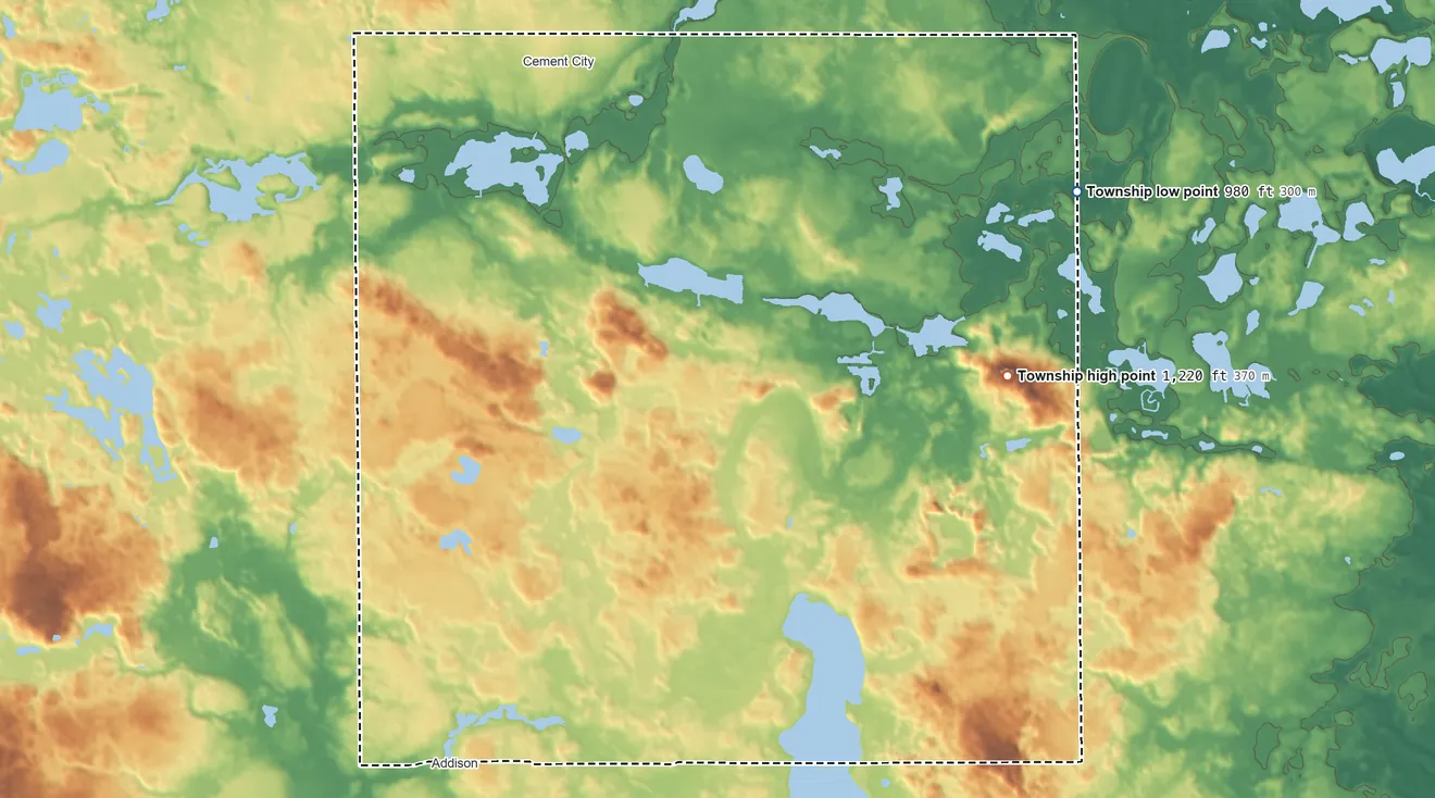 Topographic elevation map of Woodstock Township, Michigan, shaded from 980 ft on the northeast side to 1,220 ft on Prospect Hill