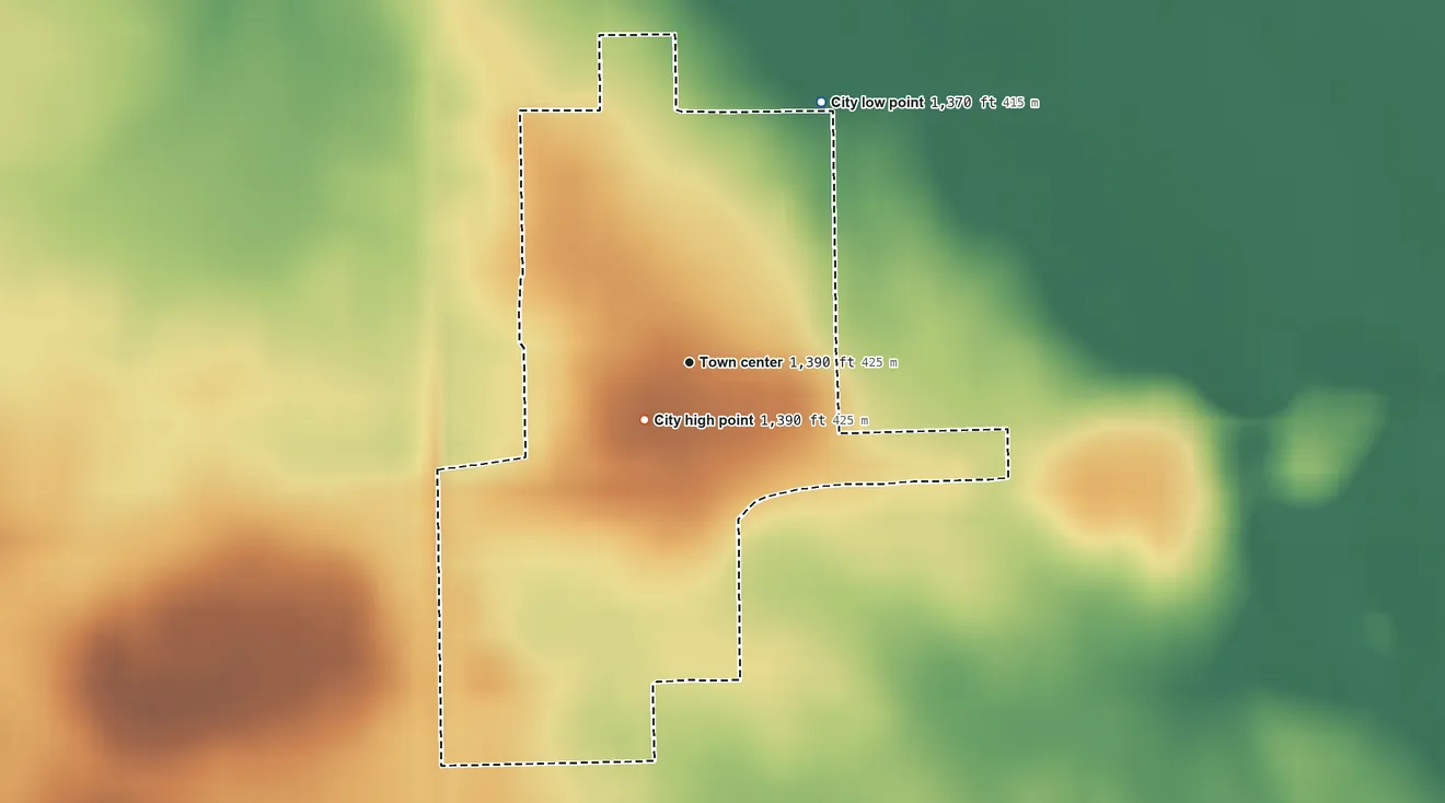 Topographic elevation map of Alpha, Minnesota, shaded from 1,370 ft on the northeast side to 1,390 ft near the middle