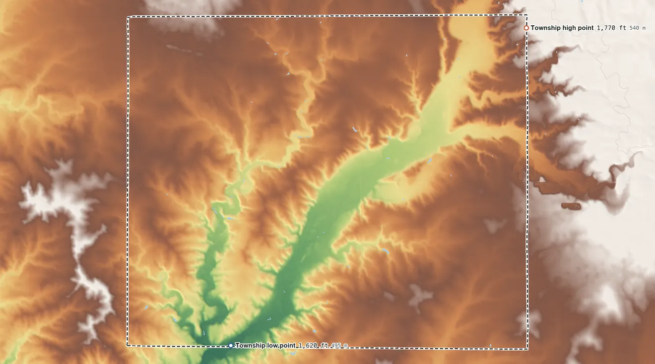 Topographic elevation map of Altona Township, Minnesota, shaded from 1,620 ft on the southwest side to 1,770 ft on the northeast side