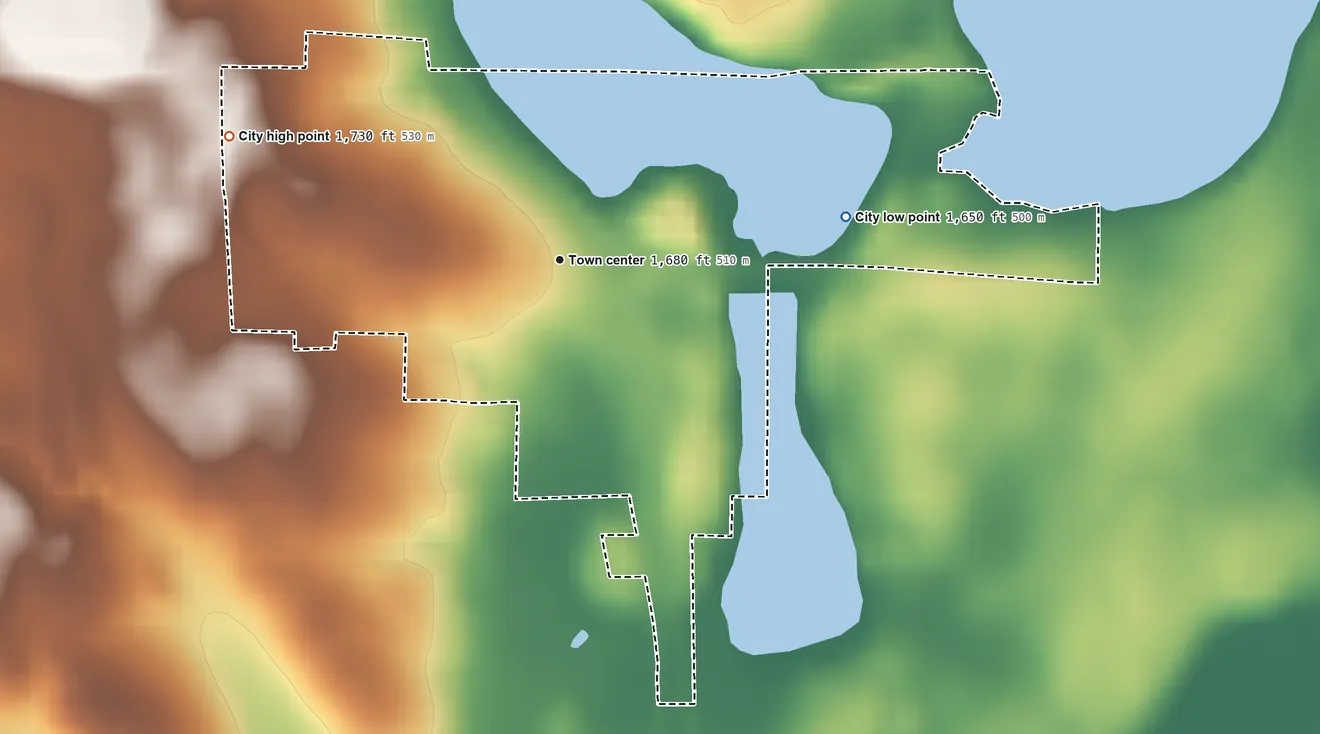 Topographic elevation map of Arco, Minnesota, shaded from 1,650 ft on the east side to 1,730 ft on the west side