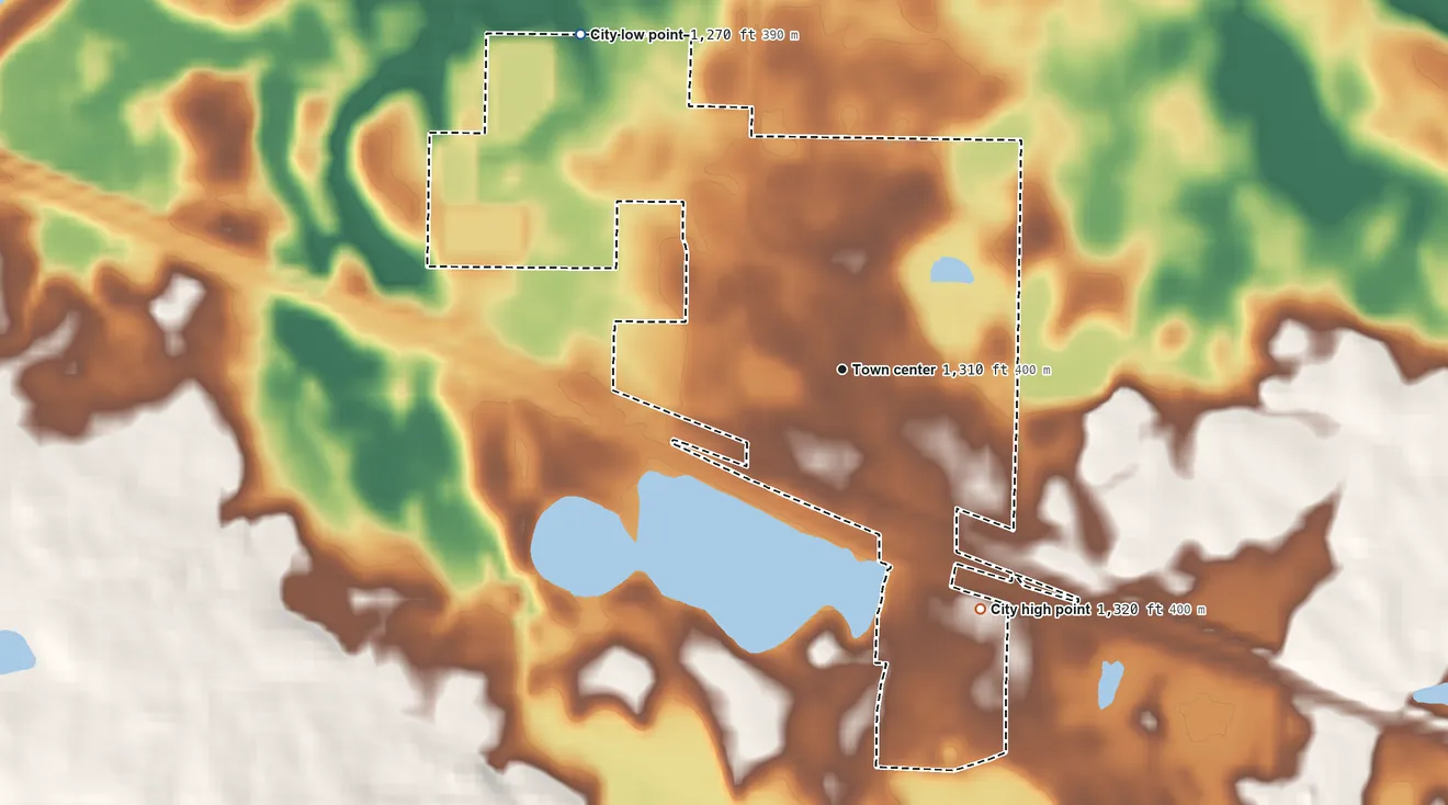 Topographic elevation map of Audubon, Minnesota, shaded from 1,270 ft on the northwest side to 1,320 ft on the southeast side