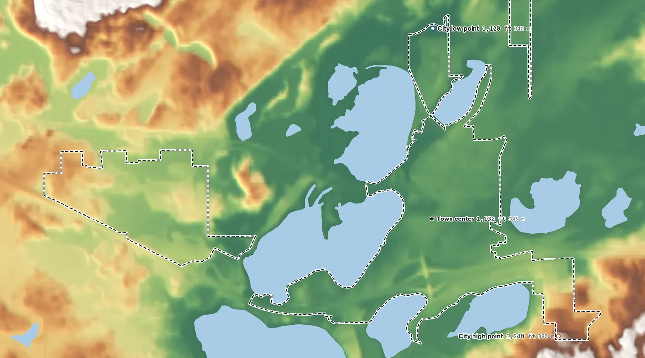 Topographic elevation map of Avon, Minnesota, shaded from 1,120 ft on the north side to 1,240 ft on the southeast side