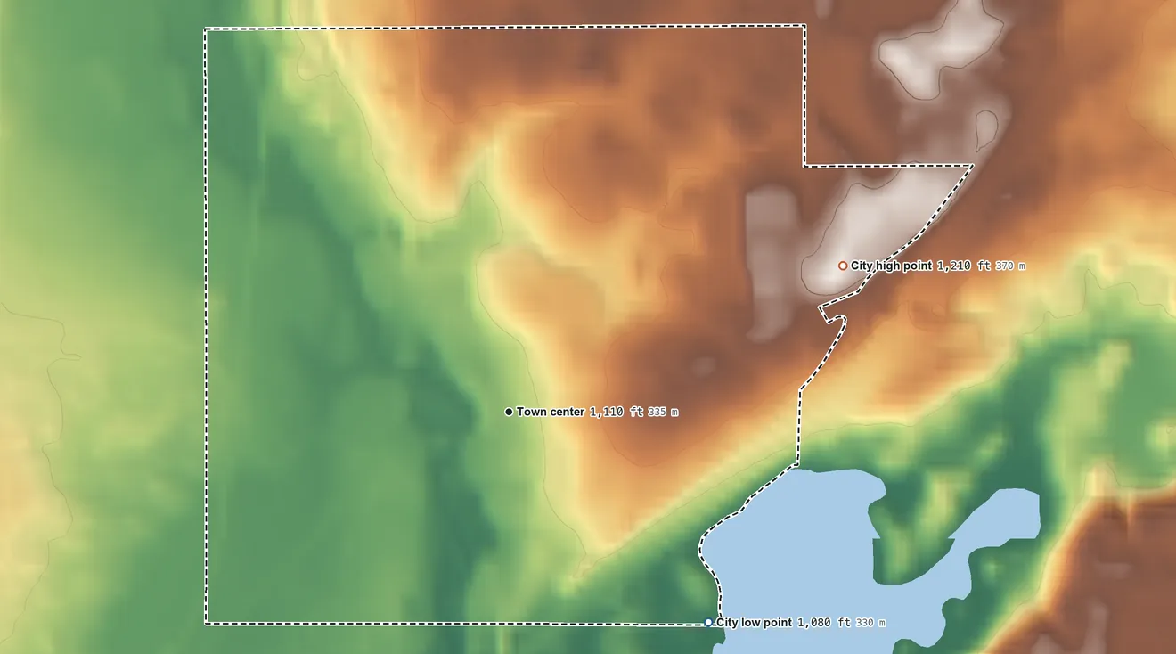 Topographic elevation map of Barnum, Minnesota, shaded from 1,080 ft on the southeast side to 1,210 ft on the northeast side
