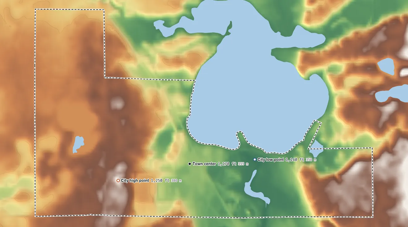 Topographic elevation map of Barrett, Minnesota, shaded from 1,140 ft on the east side to 1,250 ft on the west side