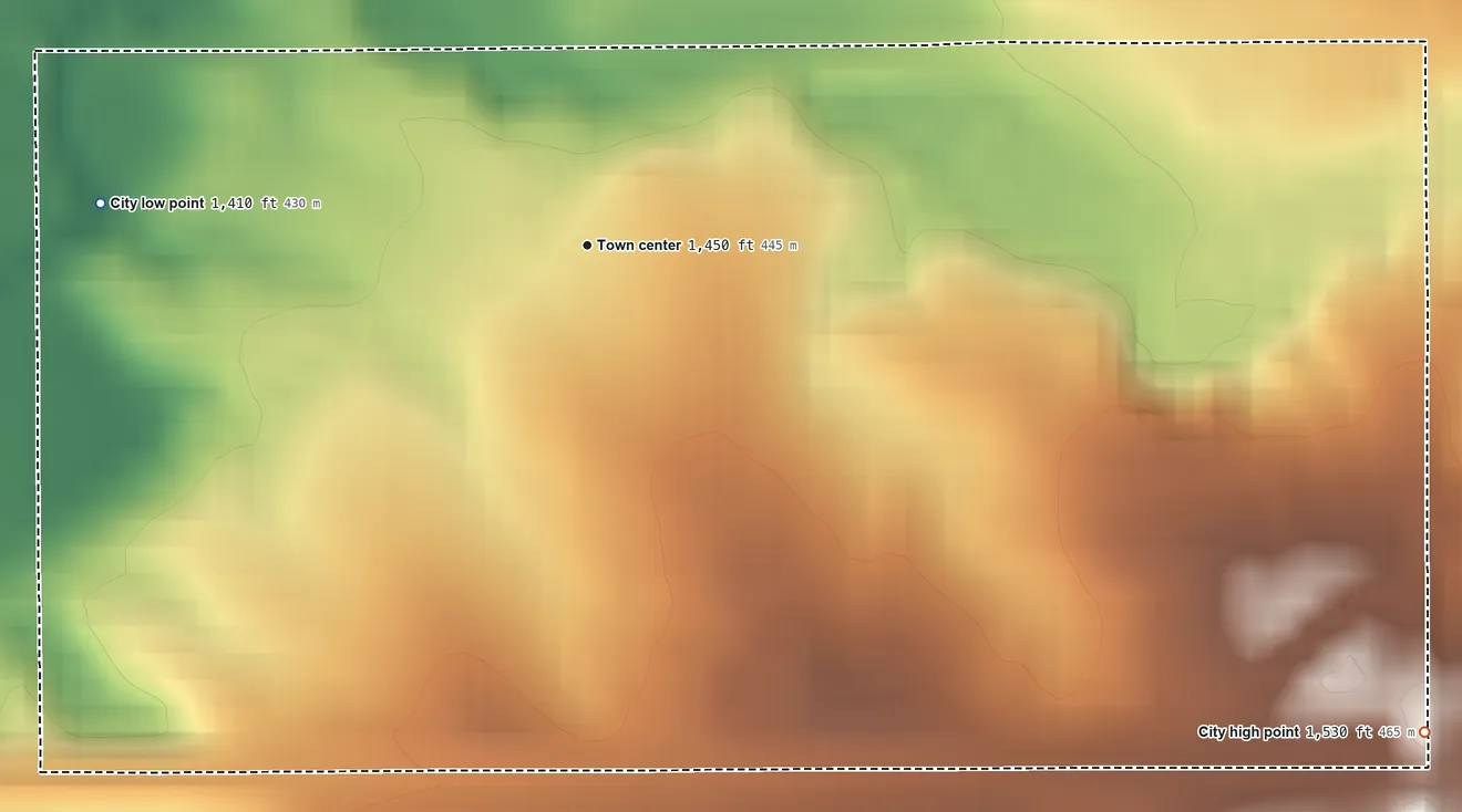 Topographic elevation map of Beaver Creek, Minnesota, shaded from 1,410 ft on the west side to 1,530 ft on the southeast side