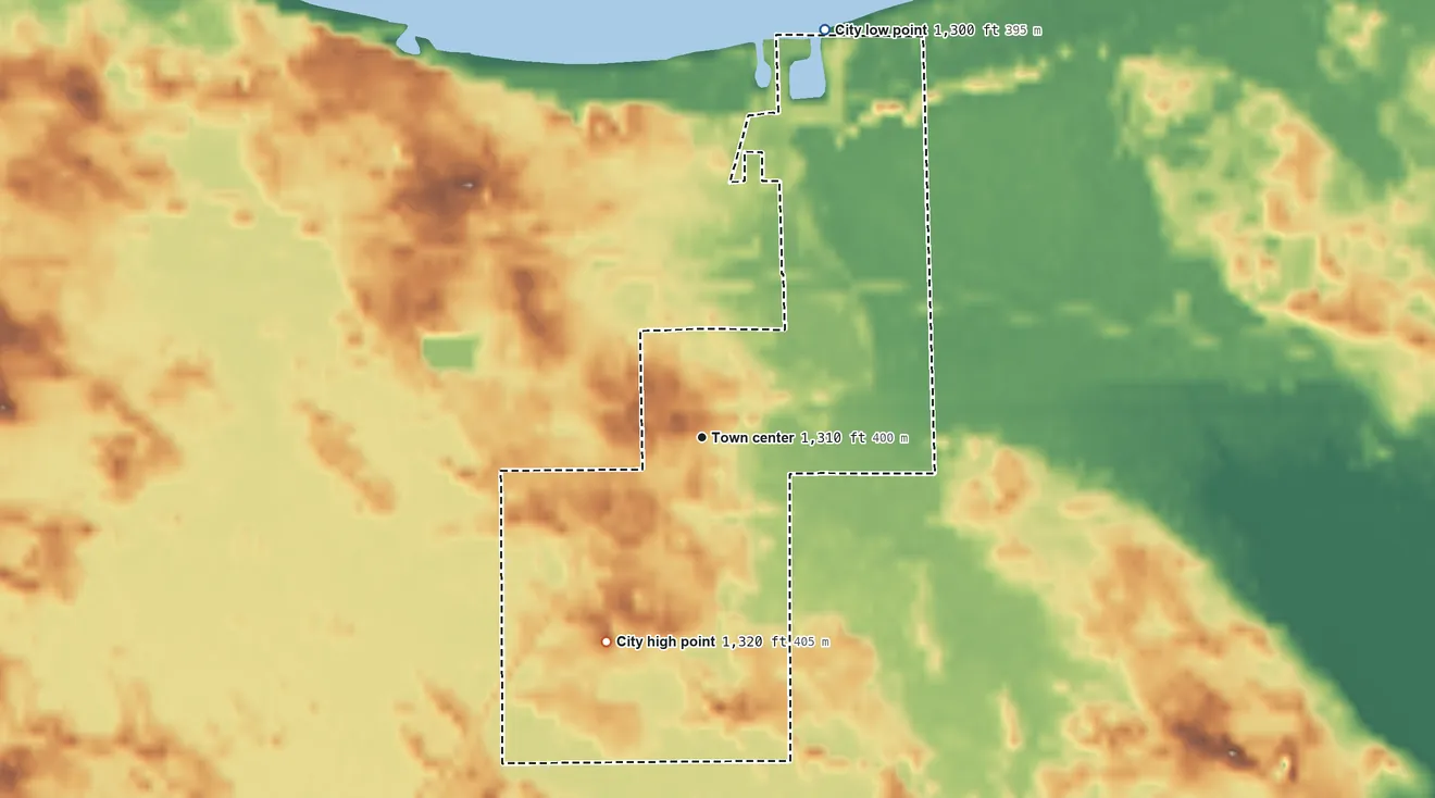 Topographic elevation map of Bena, Minnesota, shaded from 1,300 ft on the north side to 1,320 ft on the southwest side