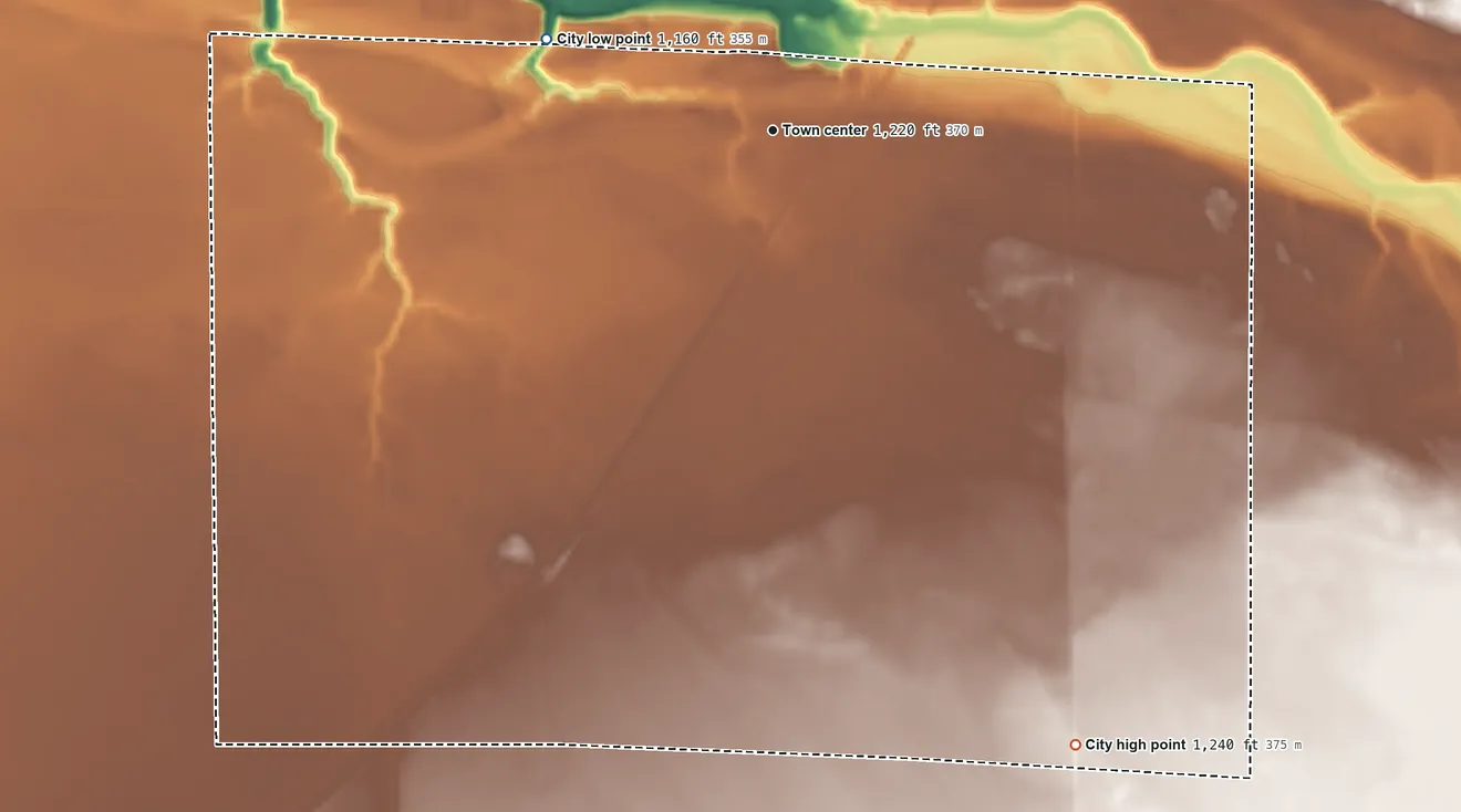 Topographic elevation map of Big Falls, Minnesota, shaded from 1,160 ft on the west side to 1,240 ft on the southeast side