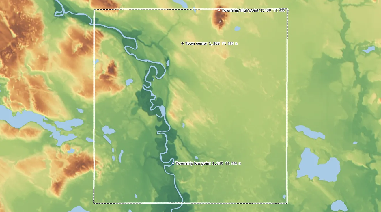 Topographic elevation map of Blackberry Township, Minnesota, shaded from 1,240 ft on the south side to 1,430 ft on the northeast side