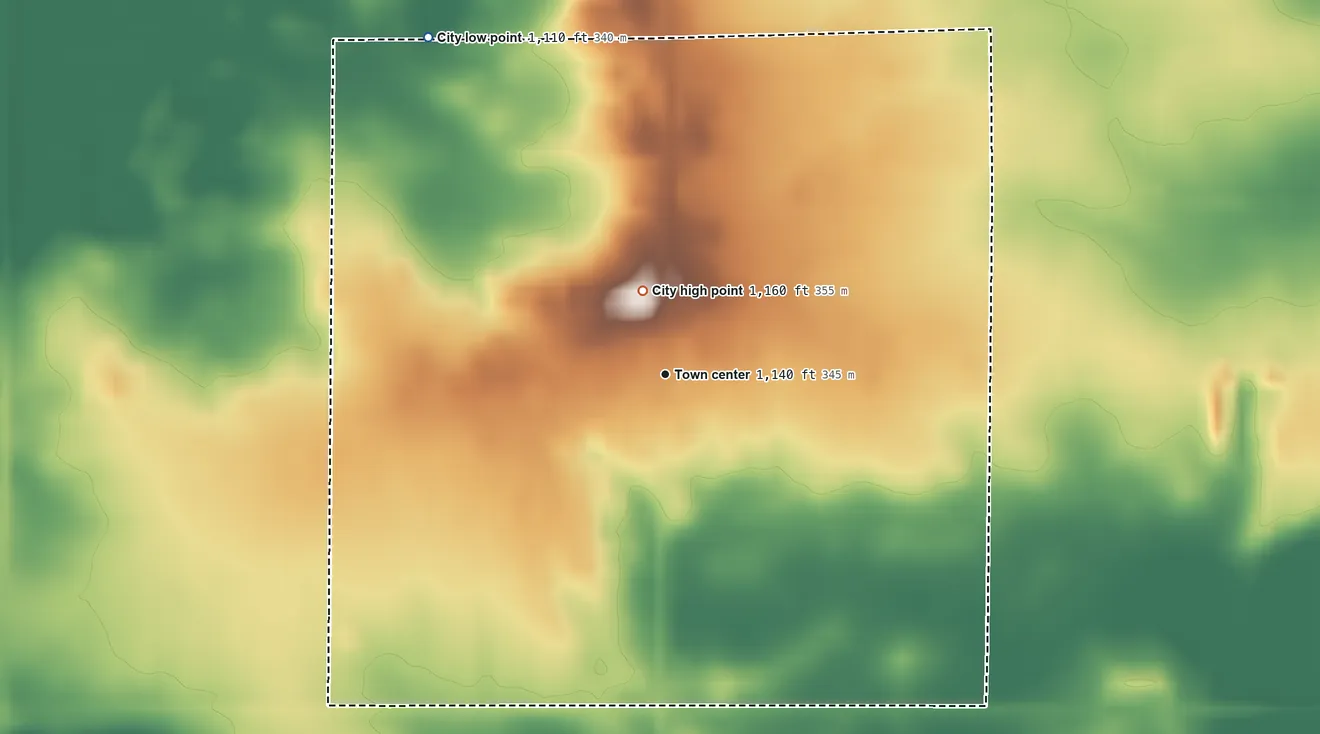 Topographic elevation map of Blomkest, Minnesota, shaded from 1,110 ft on the northwest side to 1,160 ft near the middle