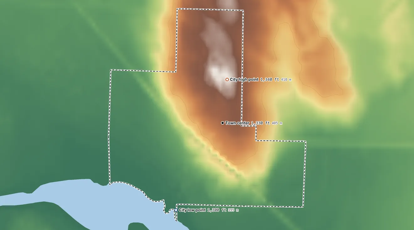 Topographic elevation map of Boy River, Minnesota, shaded from 1,300 ft on the southwest side to 1,340 ft on the north side