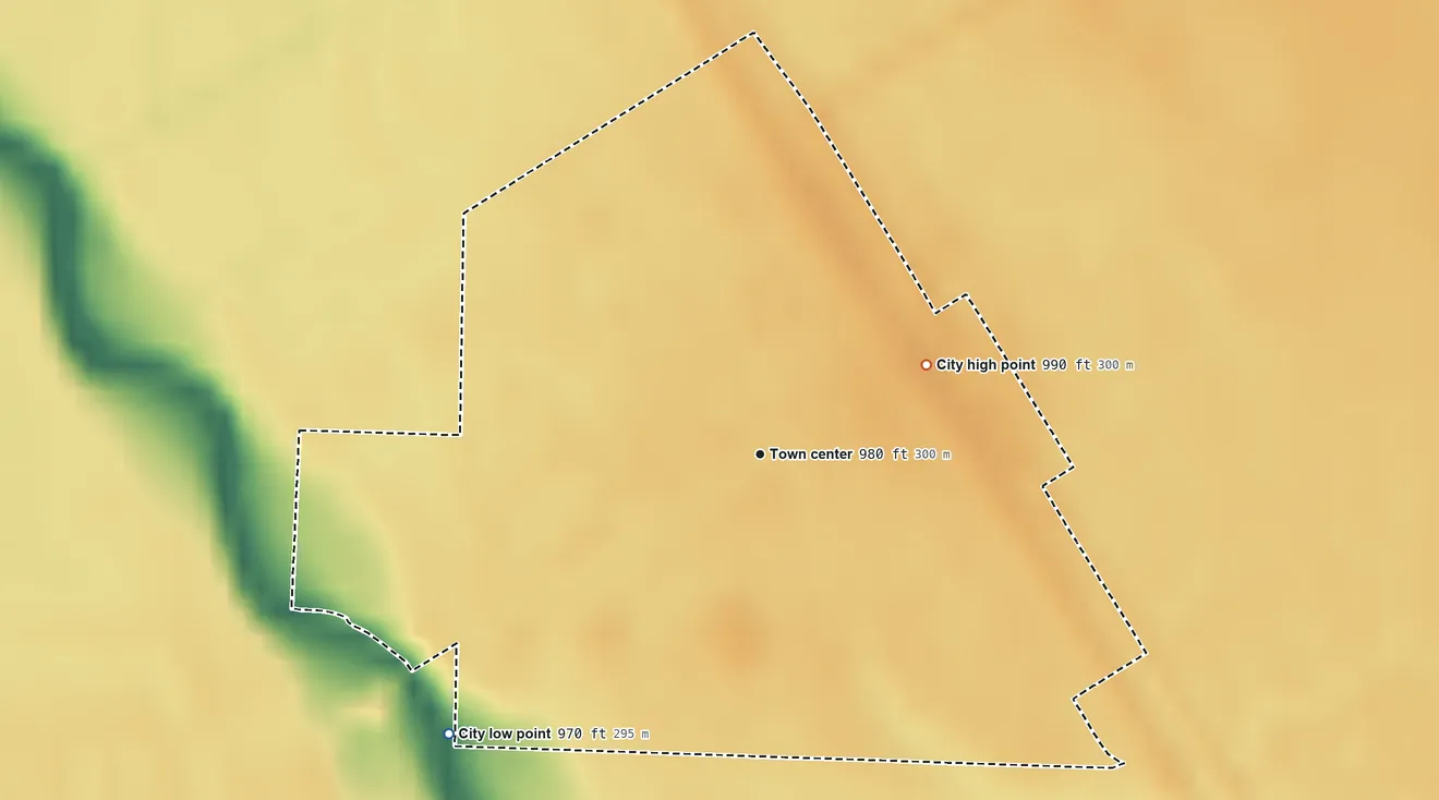 Topographic elevation map of Campbell, Minnesota, shaded from 970 ft on the southwest side to 990 ft on the northeast side