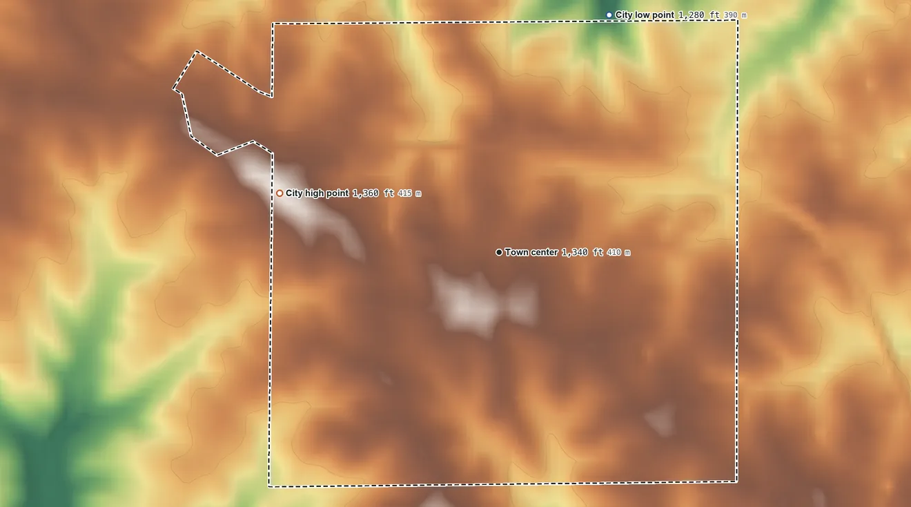 Topographic elevation map of Canton, Minnesota, shaded from 1,280 ft on the northeast side to 1,360 ft on the west side