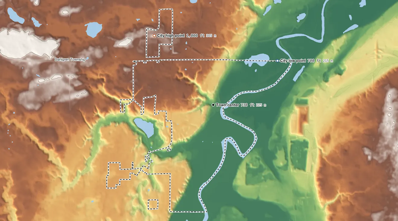 Topographic elevation map of Carver, Minnesota, shaded from 700 ft on the northeast side to 1,000 ft on the northwest side