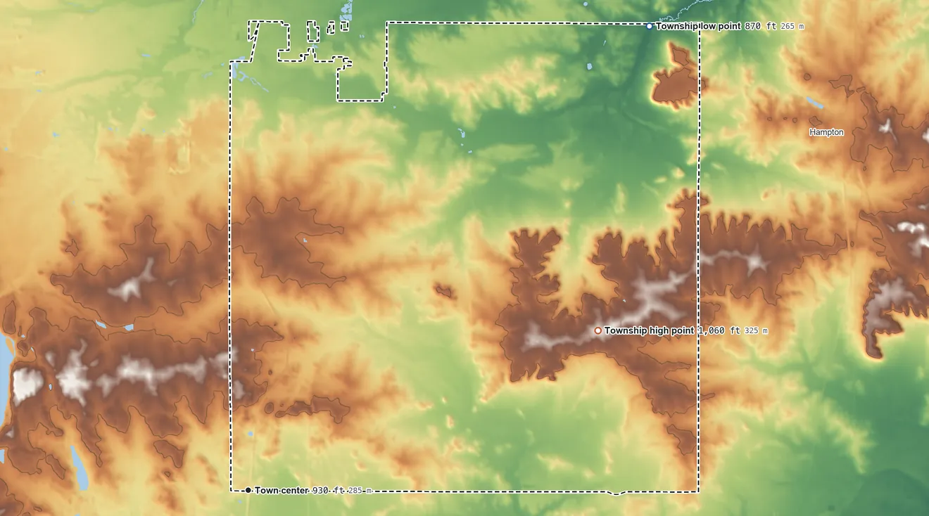 Topographic elevation map of Castle Rock Township, Minnesota, shaded from 870 ft on the northeast side to 1,060 ft on the northeast side