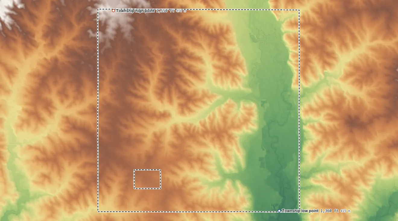Topographic elevation map of Clinton Township, Rock County, Minnesota, shaded from 1,360 ft on the southeast side to 1,550 ft on the northwest side