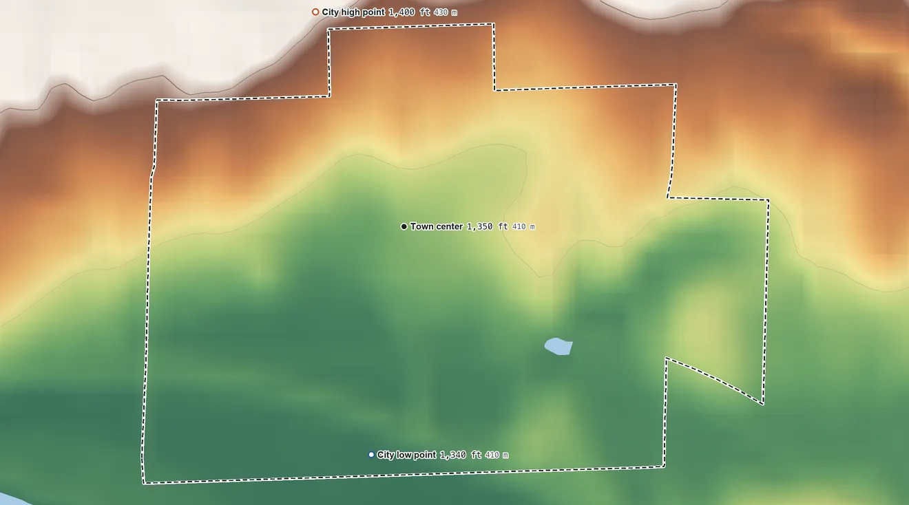 Topographic elevation map of Clitherall, Minnesota, shaded from 1,340 ft on the south side to 1,400 ft on the north side