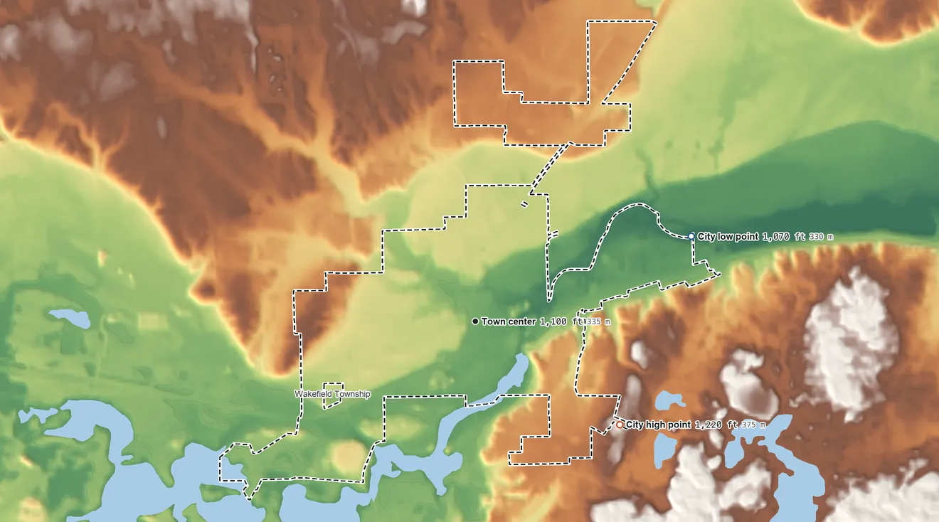 Topographic elevation map of Cold Spring, Minnesota, shaded from 1,070 ft on the east side to 1,220 ft on the southeast side