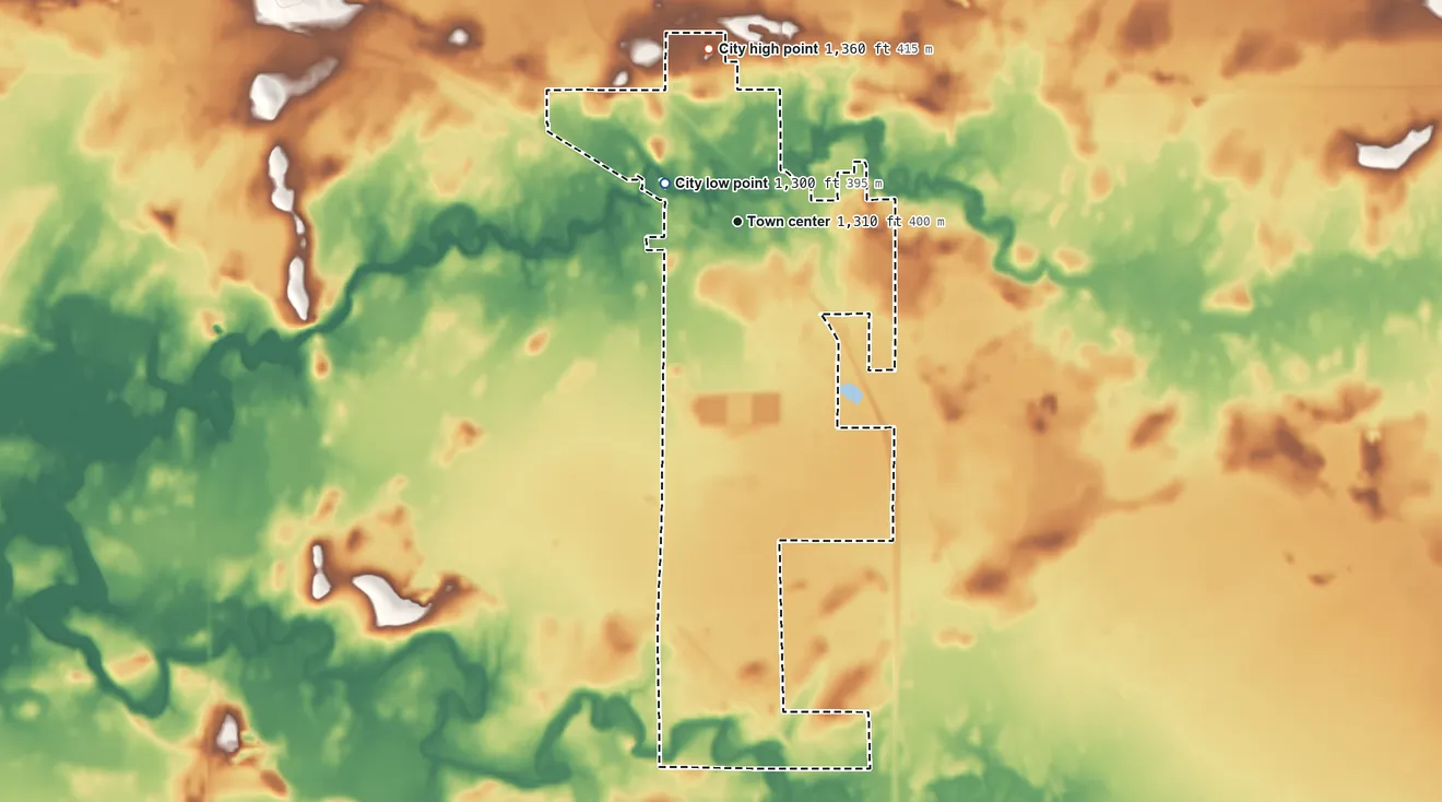 Topographic elevation map of Cook, Minnesota, shaded from 1,300 ft on the northwest side to 1,360 ft on the north side
