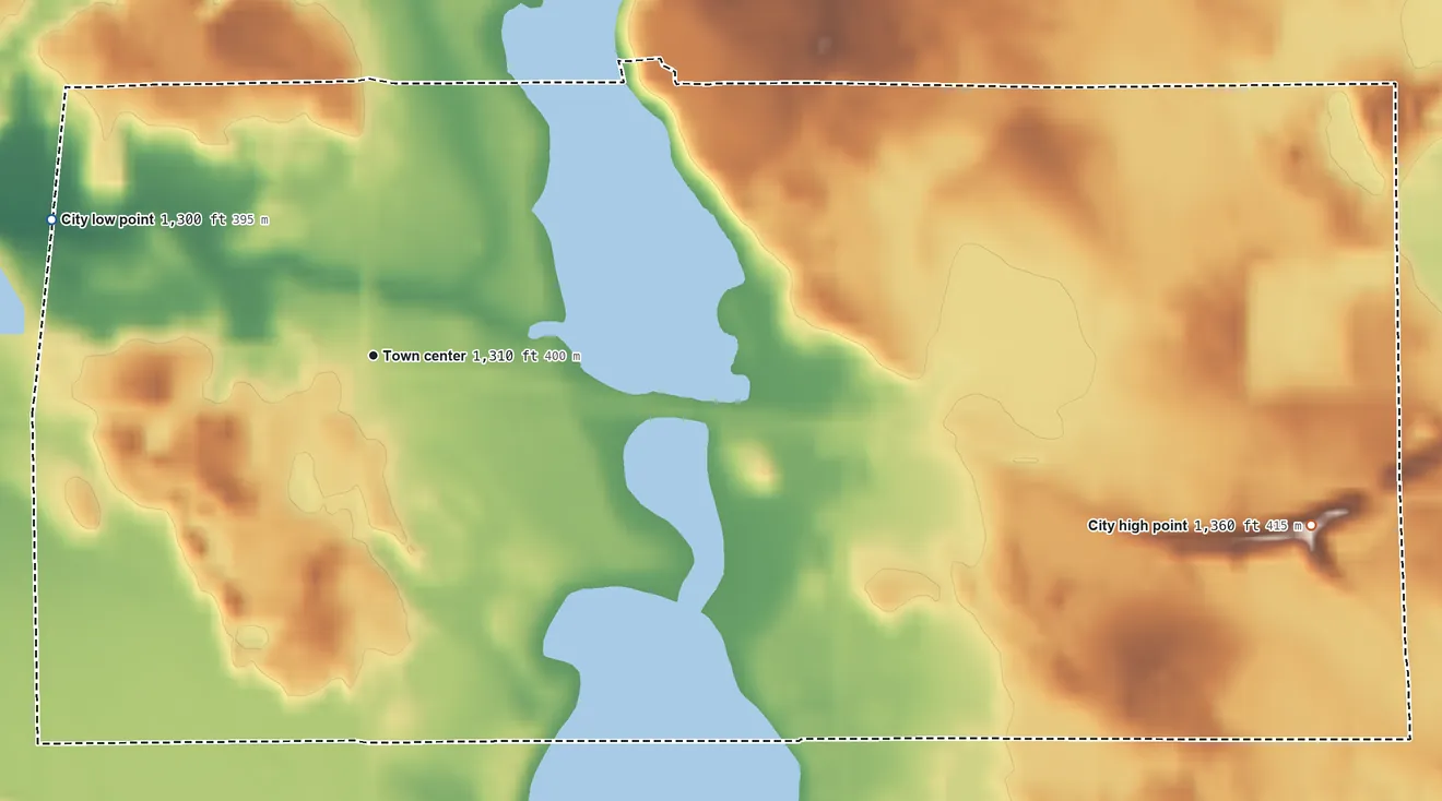 Topographic elevation map of Cromwell, Minnesota, shaded from 1,300 ft on the northwest side to 1,360 ft on the east side