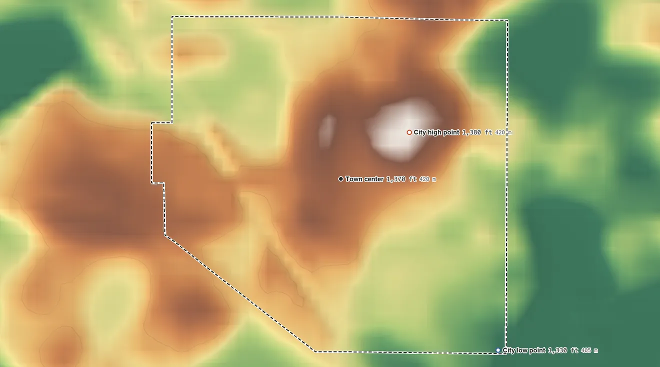 Topographic elevation map of Dalton, Minnesota, shaded from 1,330 ft on the southeast side to 1,380 ft on the northeast side