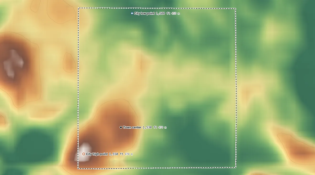 Topographic elevation map of Dovray, Minnesota, shaded from 1,500 ft on the north side to 1,550 ft on the southwest side