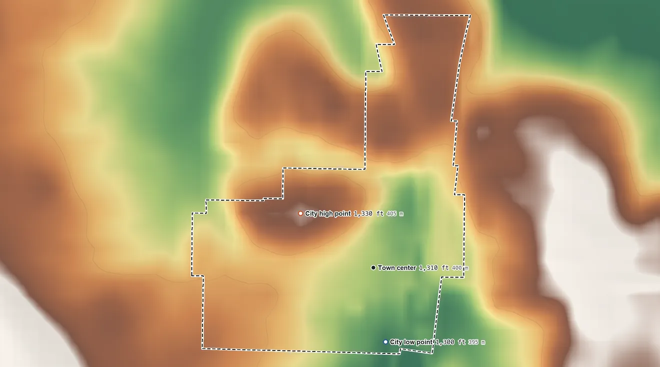 Topographic elevation map of Dunnell, Minnesota, shaded from 1,300 ft on the south side to 1,330 ft on the northwest side