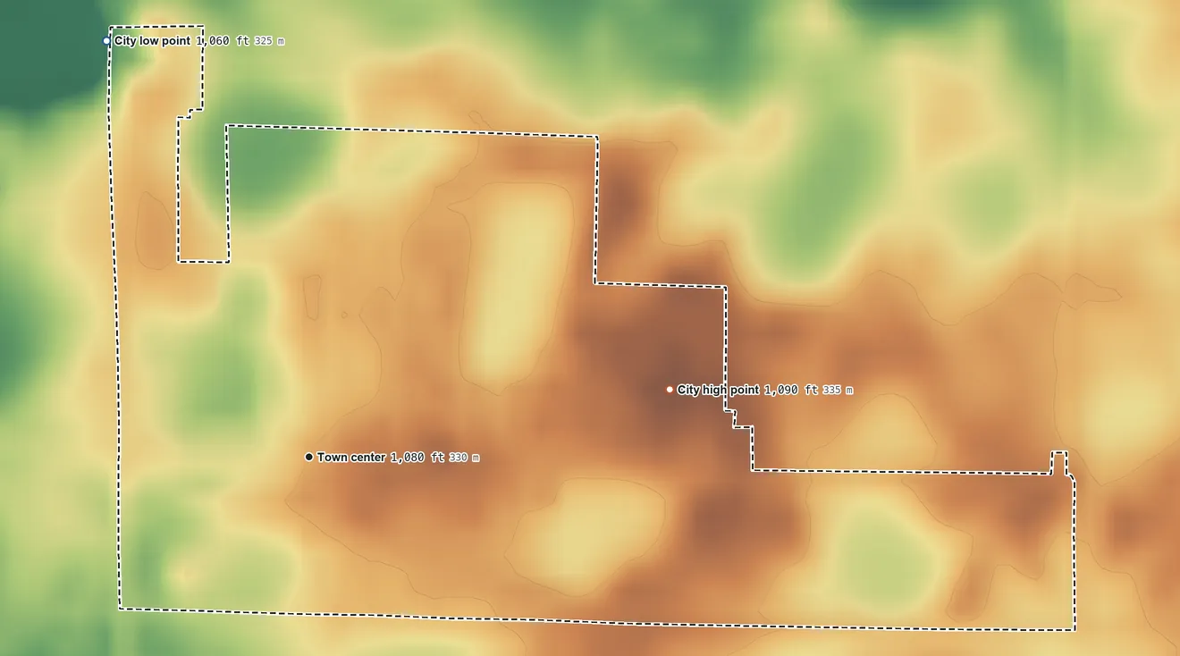 Topographic elevation map of Echo, Minnesota, shaded from 1,060 ft on the northwest side to 1,090 ft on the east side
