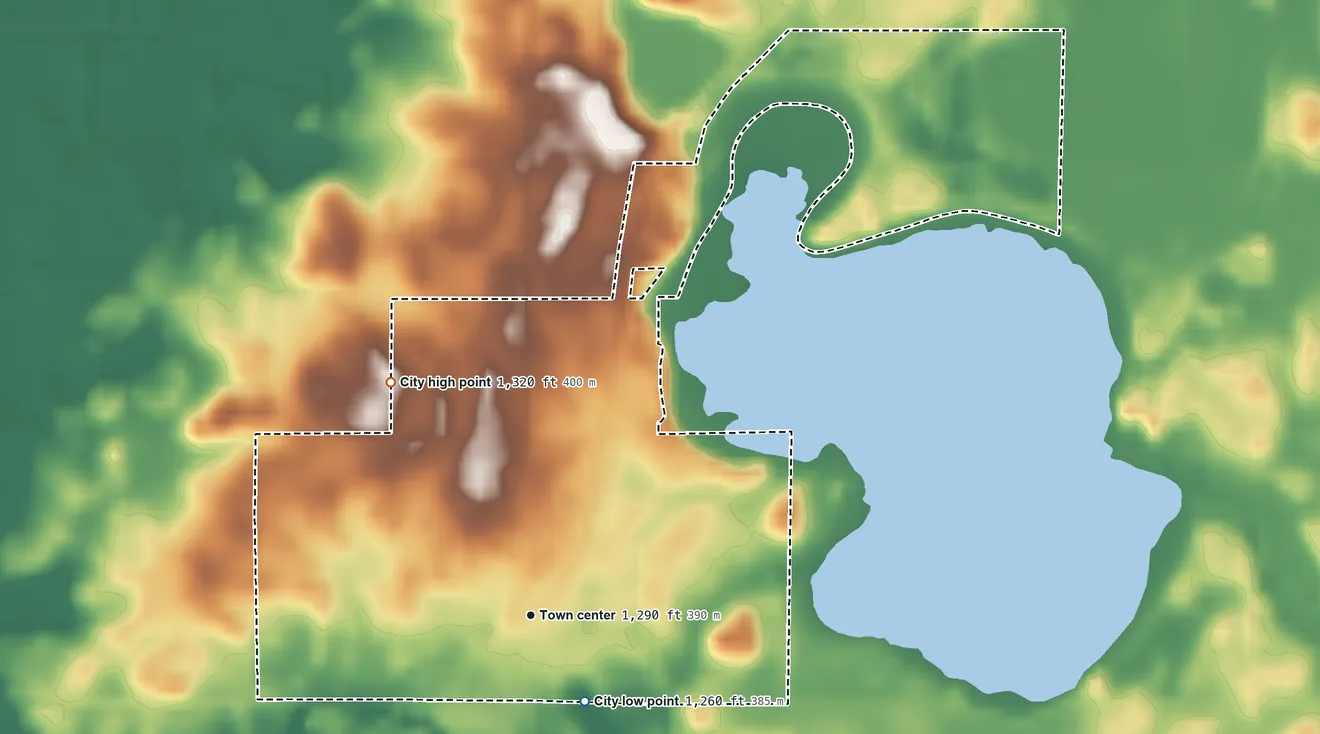Topographic elevation map of Emmons, Minnesota, shaded from 1,260 ft near the middle to 1,320 ft on the northwest side