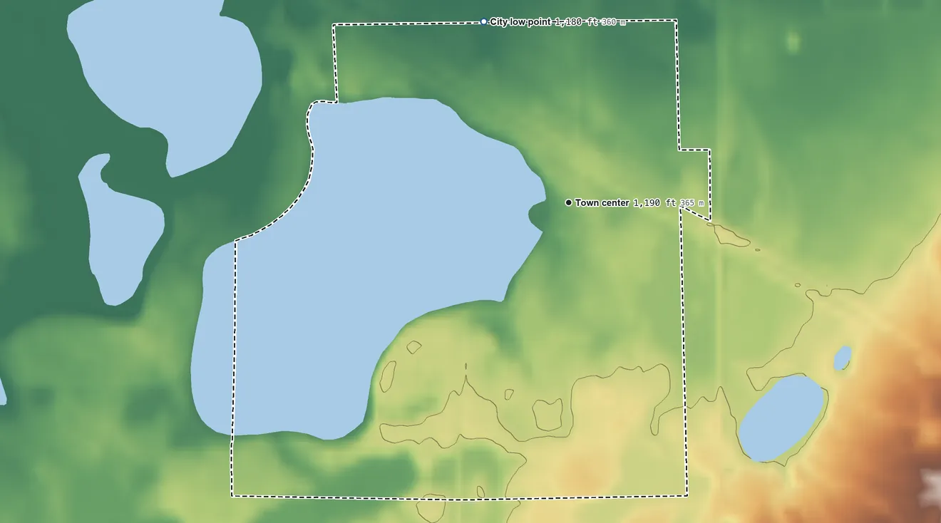 Topographic elevation map of Erskine, Minnesota, shaded from 1,180 ft on the northwest side to 1,240 ft on the southeast side