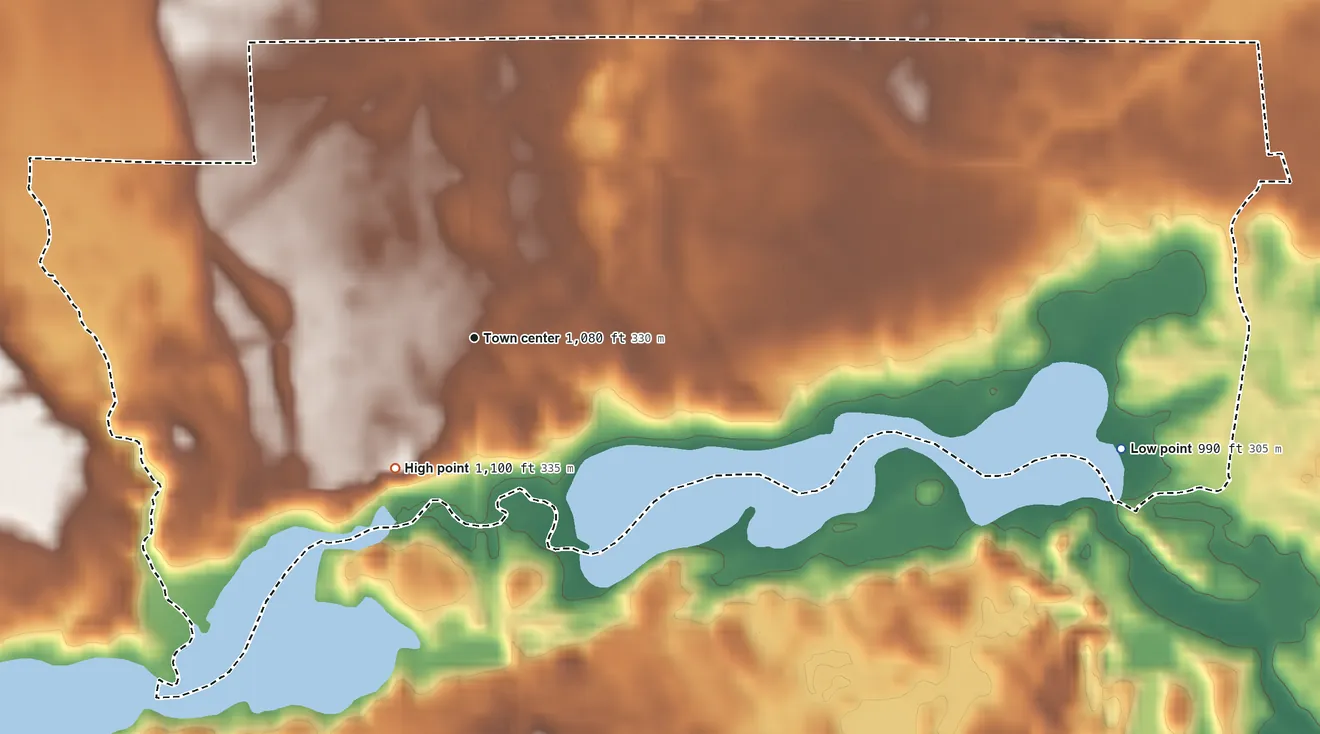 Topographic elevation map of Fairhaven, Minnesota, shaded from 990 ft on the east side to 1,100 ft on the southwest side