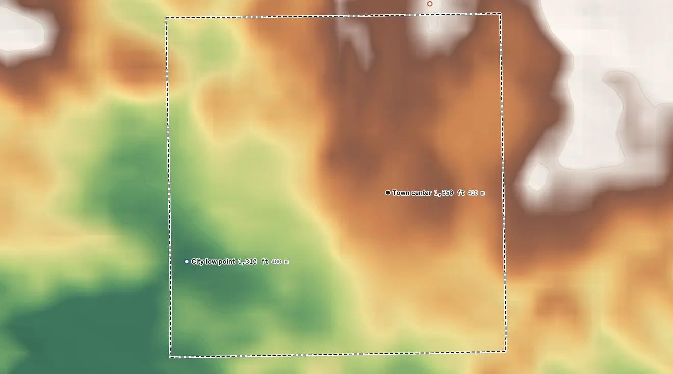 Topographic elevation map of Farwell, Minnesota, shaded from 1,310 ft on the west side to 1,360 ft on the north side
